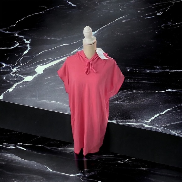 Zara Women Pink Short Sleeve Hooded Sweatshirt Sz L Cotton Swimsuit Cover Up NWT - Picture 1 of 16